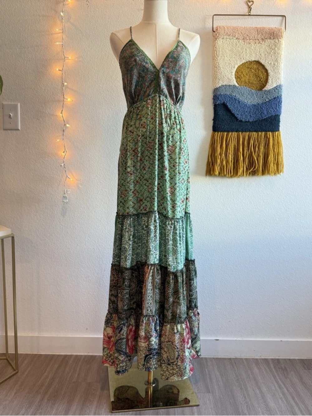 Paani Dress Women’s Size Large Hippie Boho Chic Maxi Travel Beach Tassels